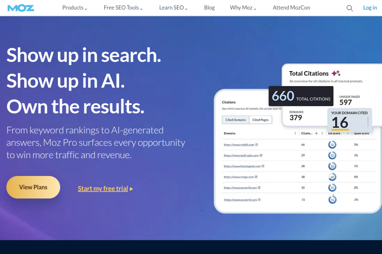 Moz website screenshot