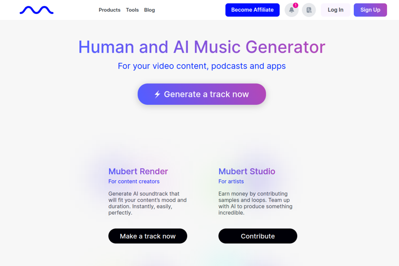 Mubert website screenshot
