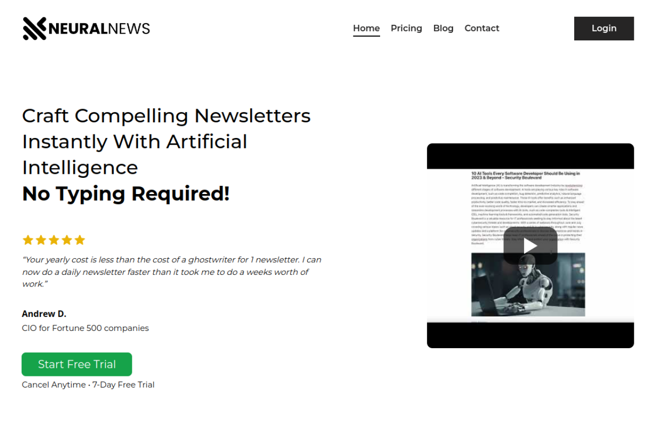 Neural Newsletters website screenshot