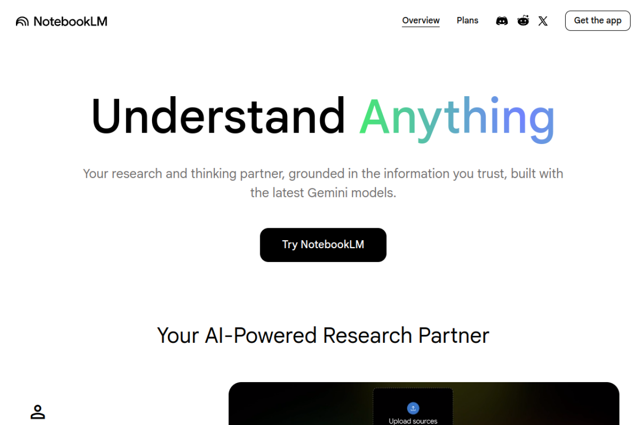 NotebookLM website screenshot
