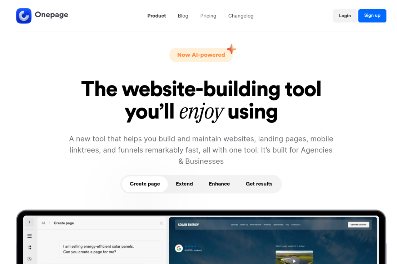 Onepage website screenshot