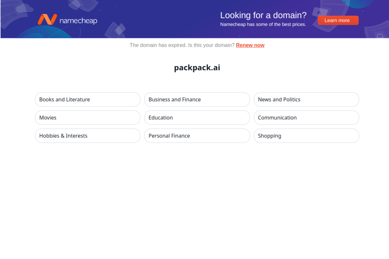 Packpack website screenshot