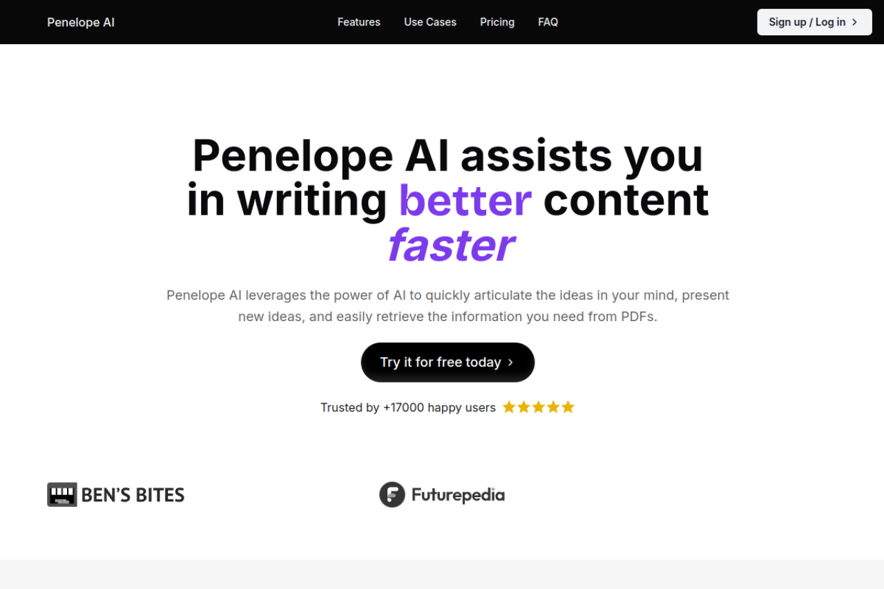Penelope AI website screenshot