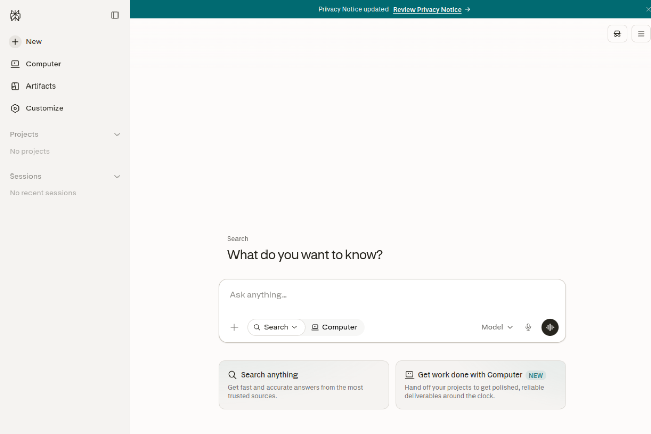 Perplexity homepage screenshot
