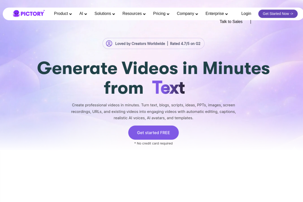 Pictory website screenshot