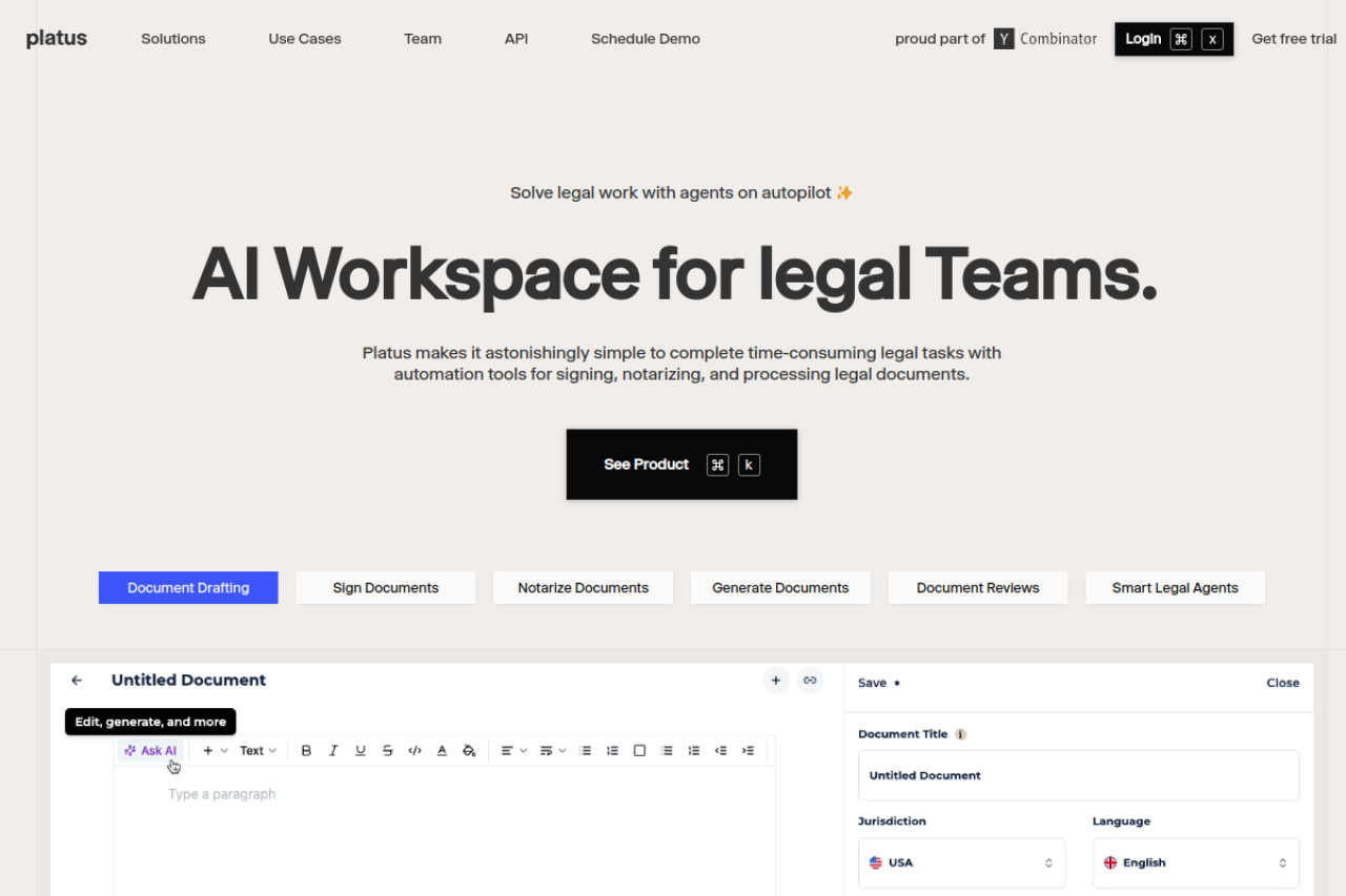 Platus Yc F24 website screenshot
