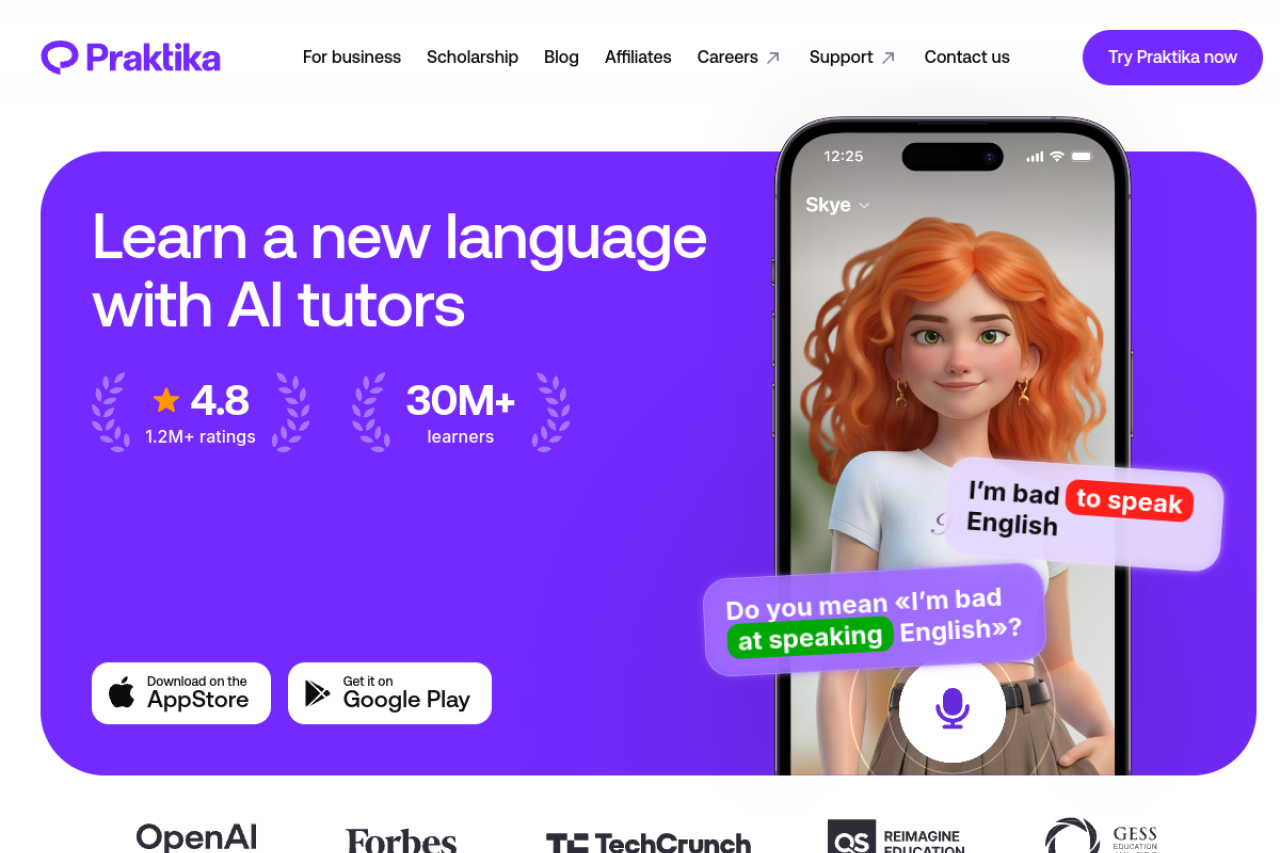 Chatgpt English Praktika App website screenshot