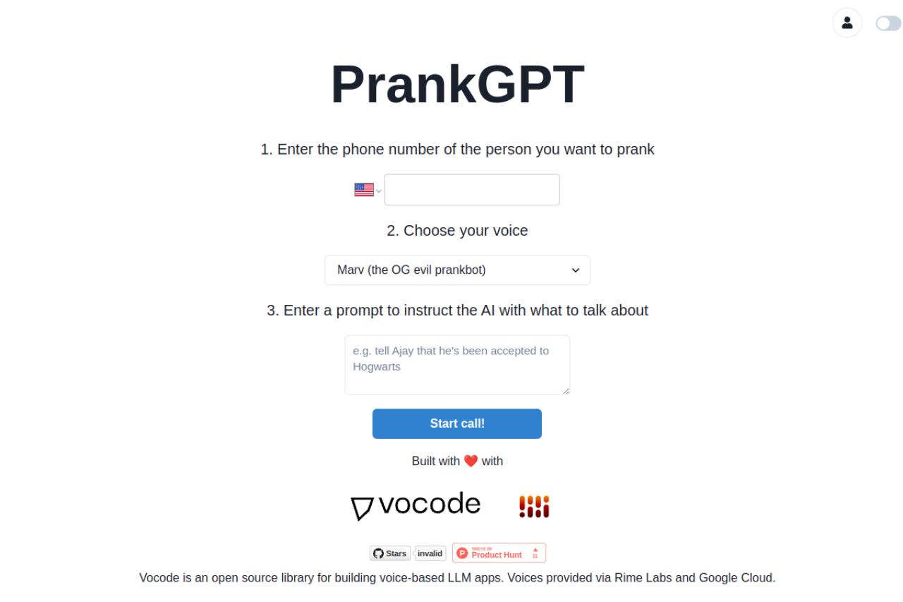 Prankgpt website screenshot
