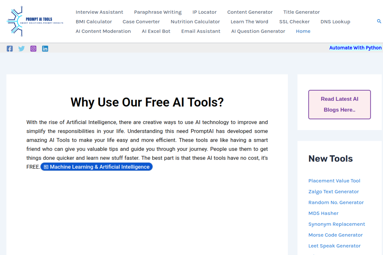 Promptai Tools website screenshot
