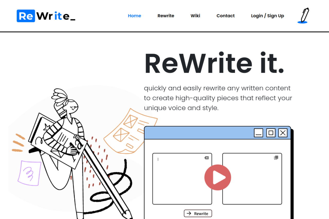 Rewriteit AI website screenshot