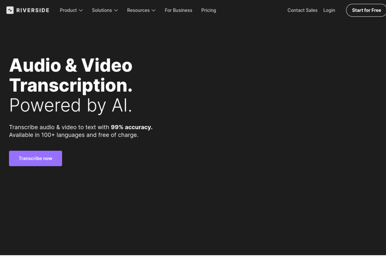 AI Transcription by Riverside website screenshot