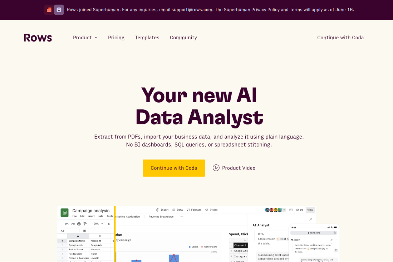 Rows website screenshot