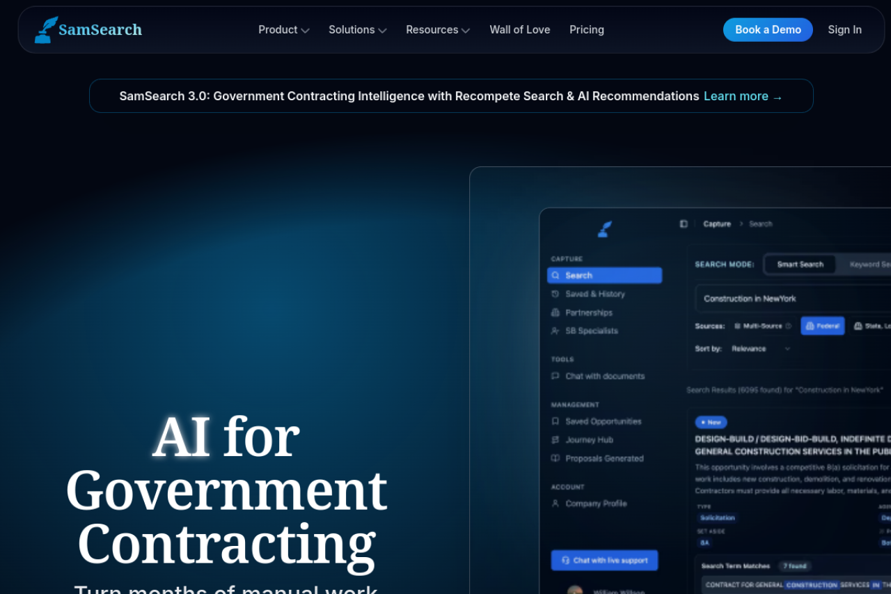 Samsearch website screenshot