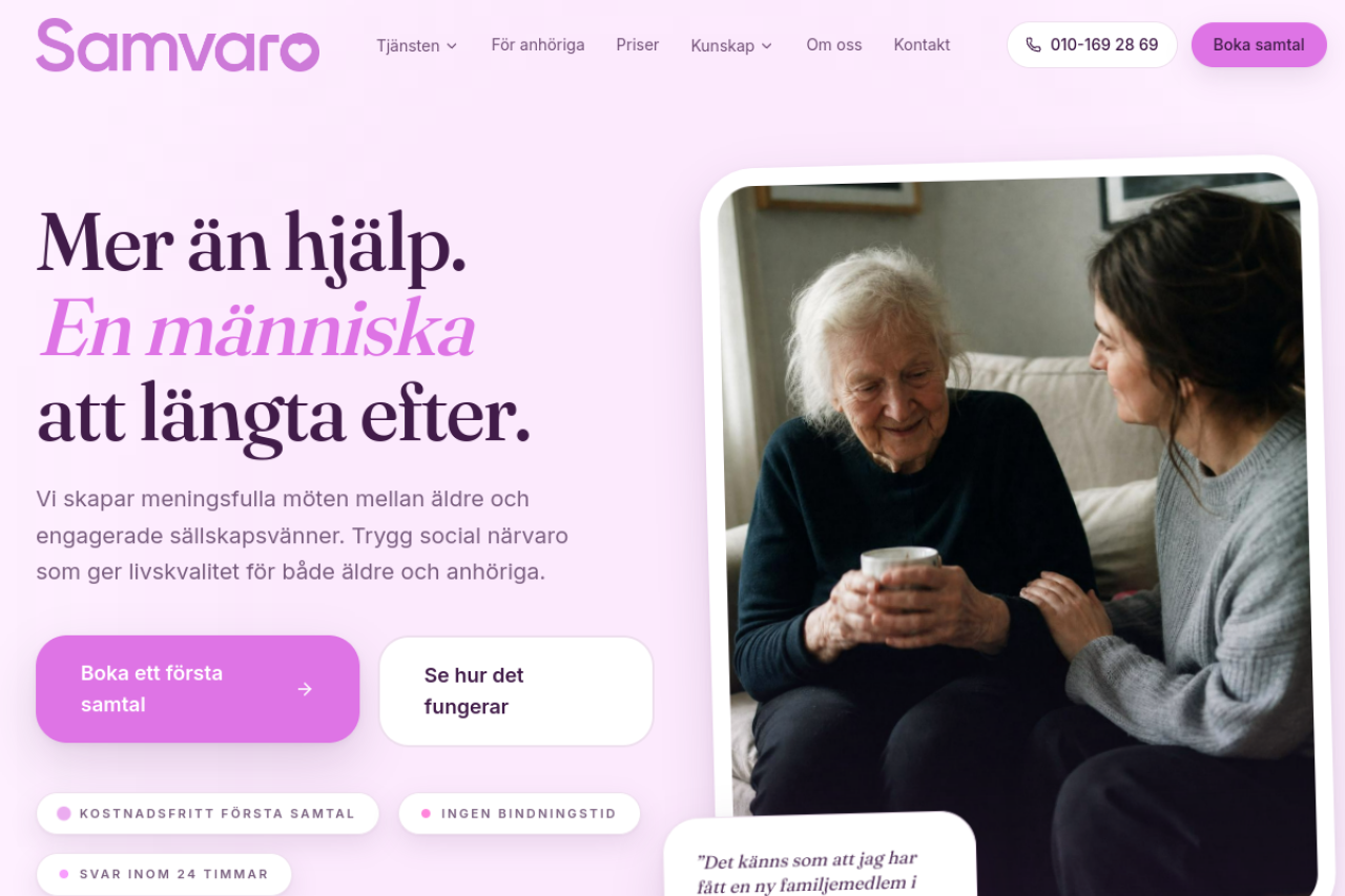 Screenshot av samvaro.nu – hemsida byggd av Techgruppen