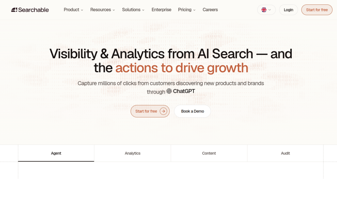 Searchable homepage screenshot