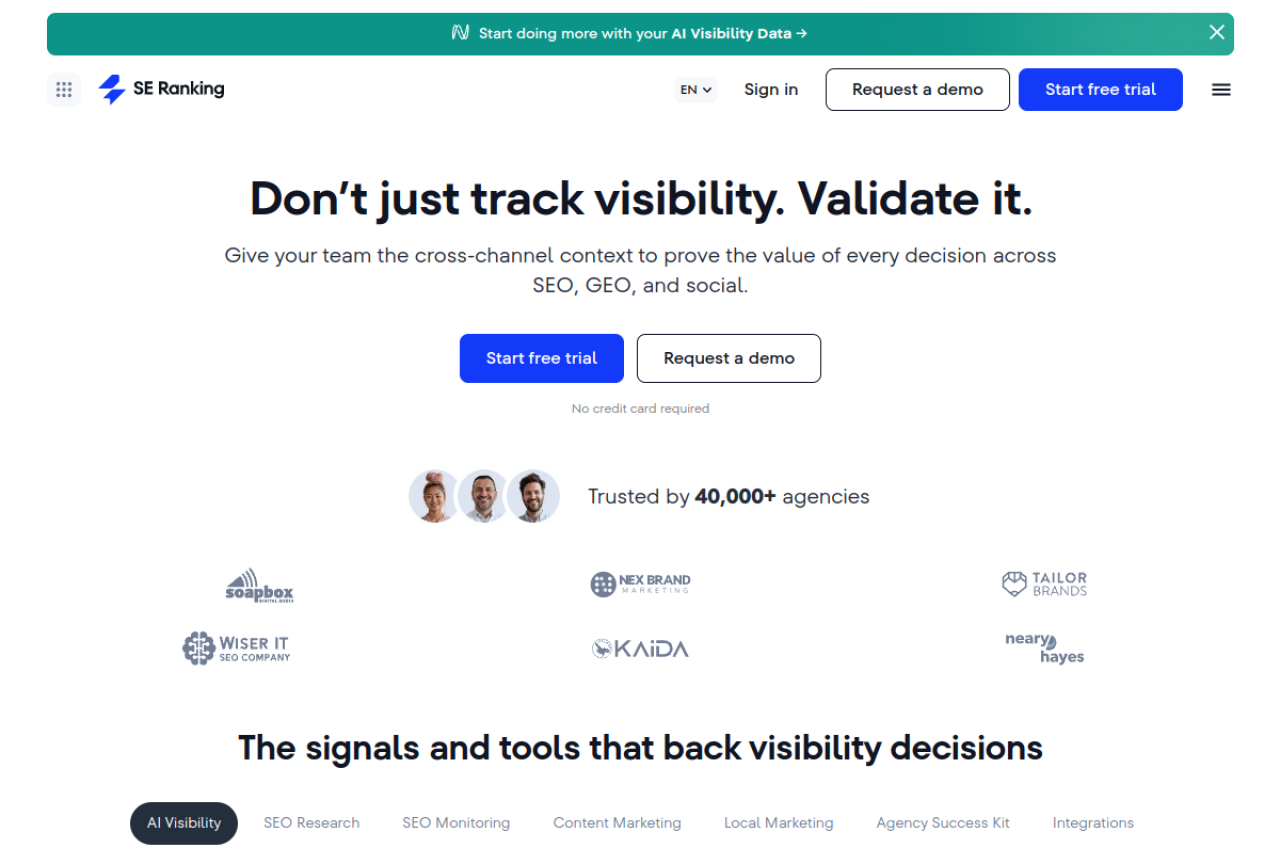 SE Ranking homepage screenshot