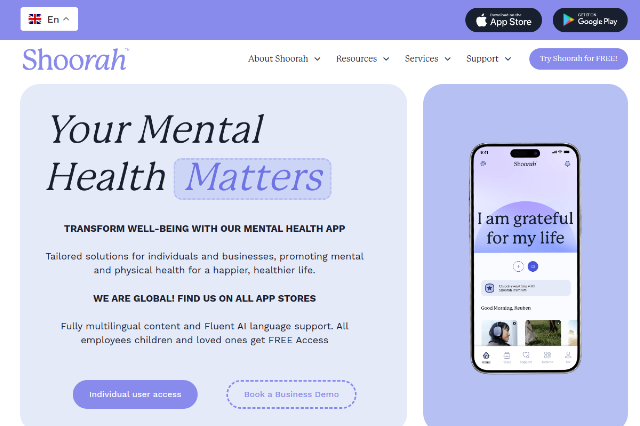 Shoorah Wellbeing website screenshot