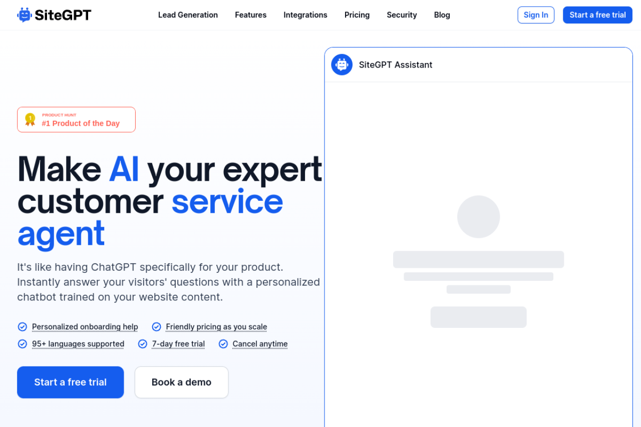 SiteGPT website screenshot
