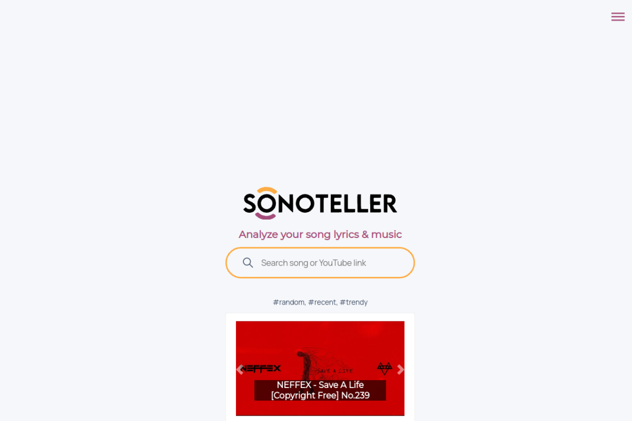 Sonoteller website screenshot