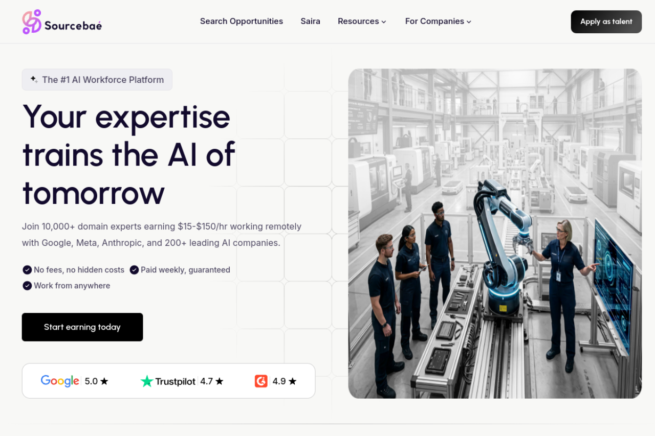 Sourcebae website screenshot