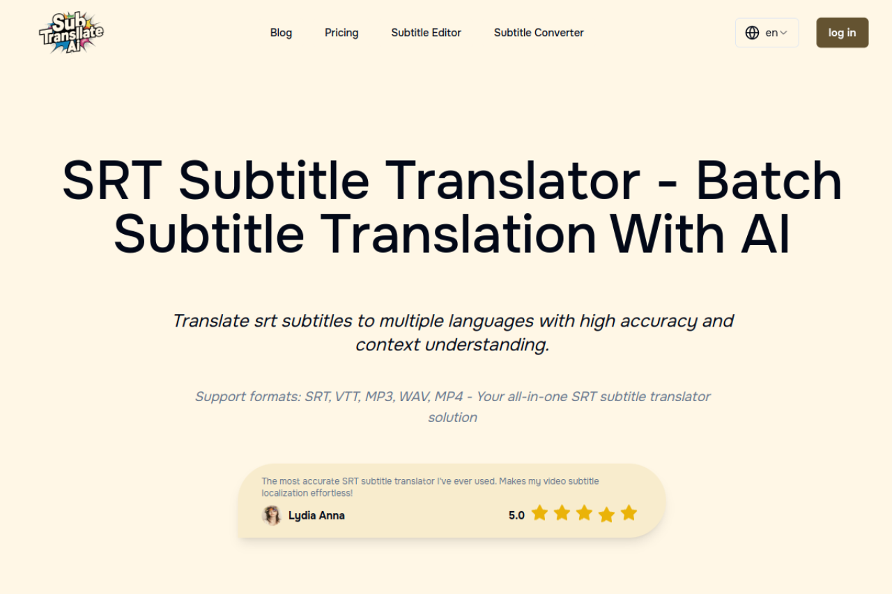 Sub Translate Ai website screenshot