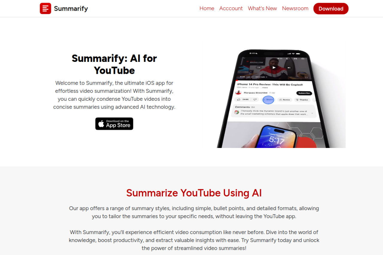 Summarify Ai For Youtube website screenshot