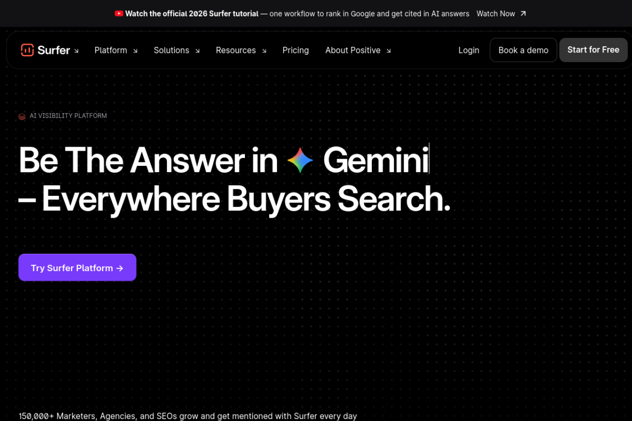 Surfer SEO homepage screenshot