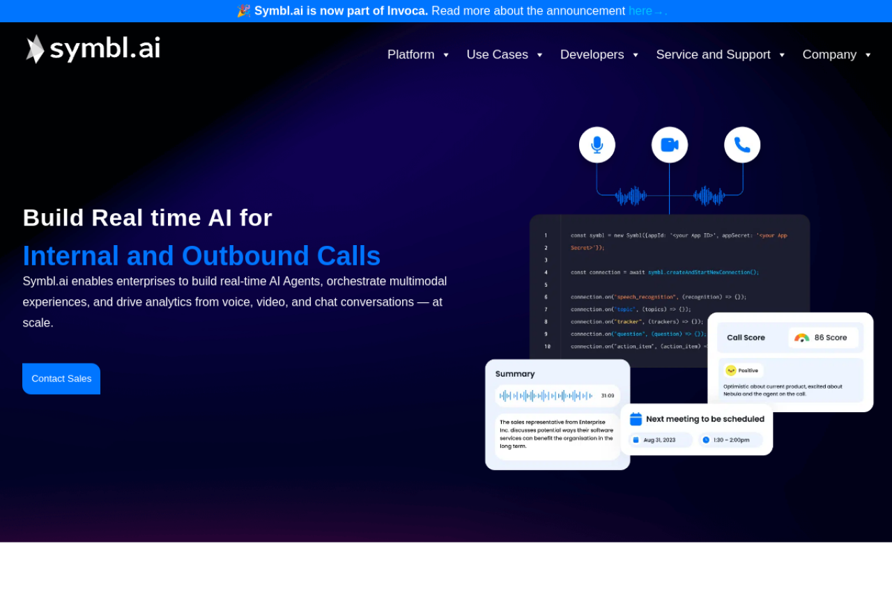 Symbl Ai website screenshot