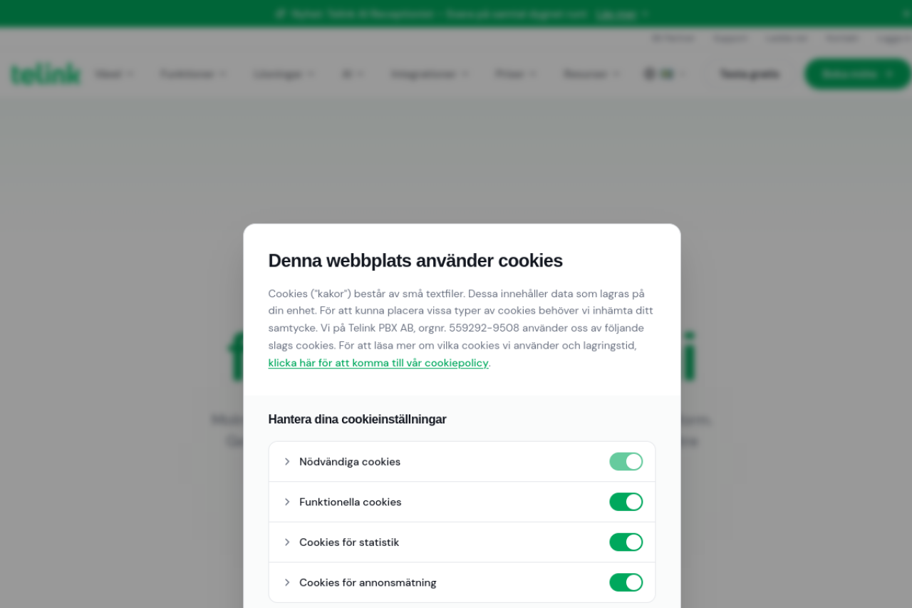 Screenshot av telink.se – hemsida byggd av Techgruppen