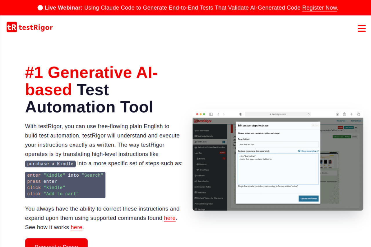 Testrigor Com website screenshot
