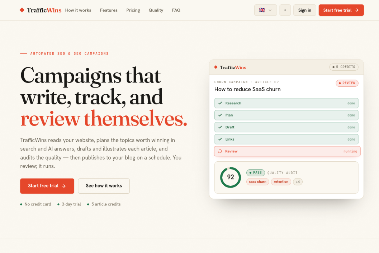 TrafficWins website screenshot