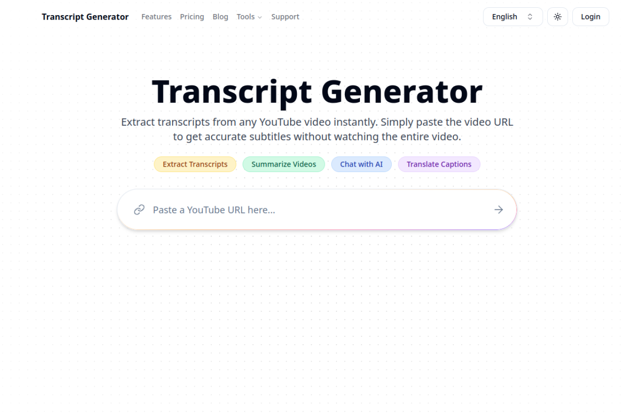 Youtube Transcript Generator website screenshot