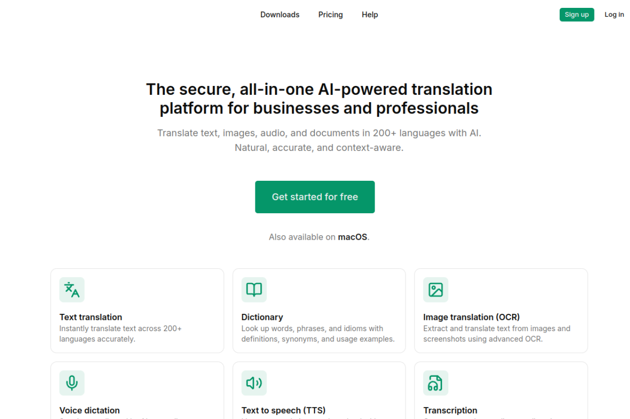 Translatium App website screenshot