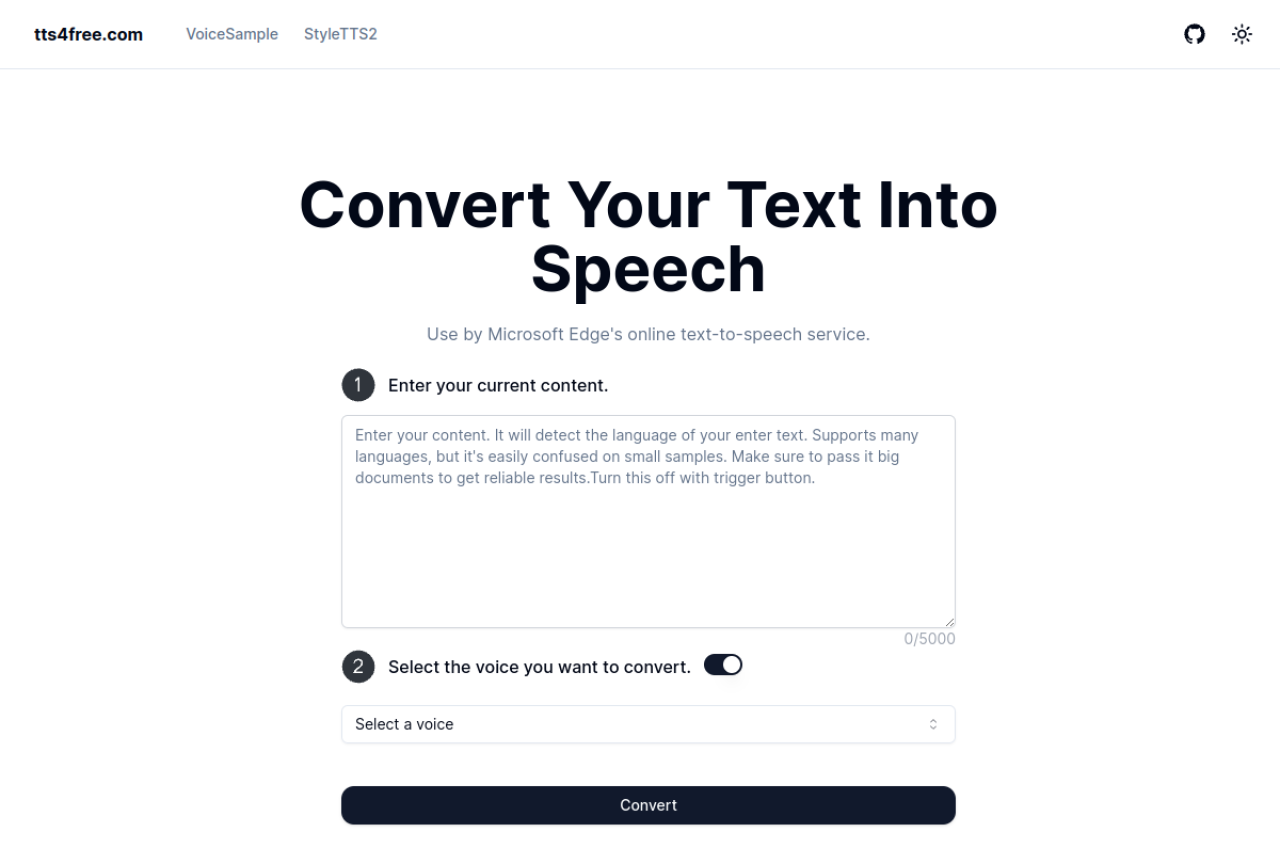Free Text Into Speech website screenshot