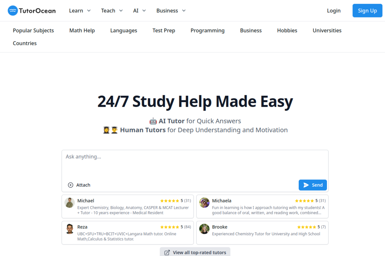 Tutorocean Com website screenshot