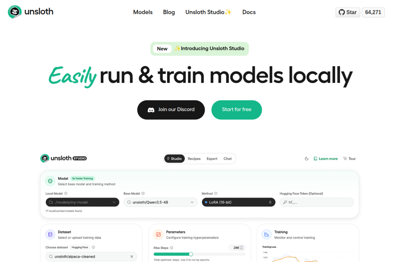 Unsloth website screenshot