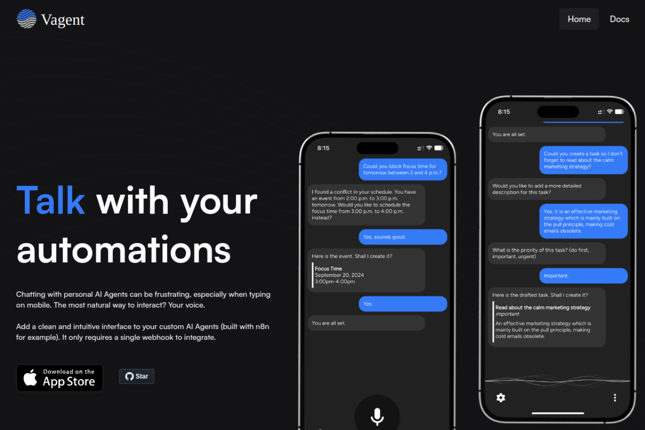 Vagent website screenshot