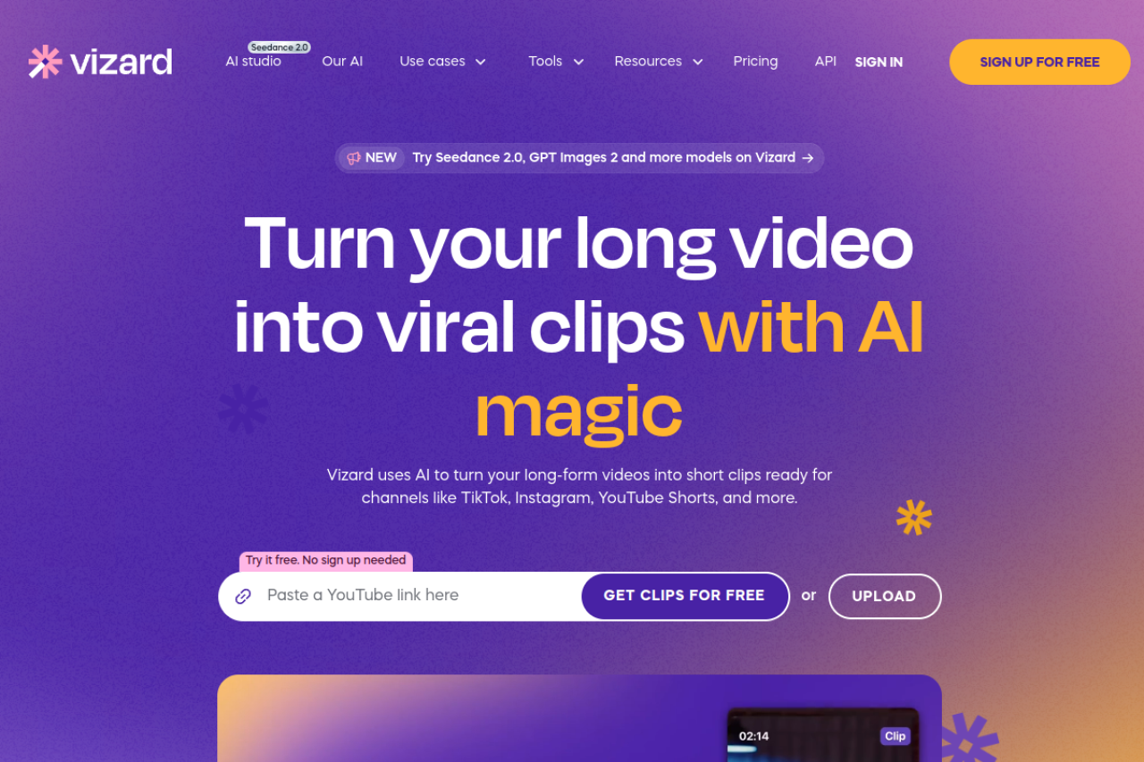 Vizard website screenshot