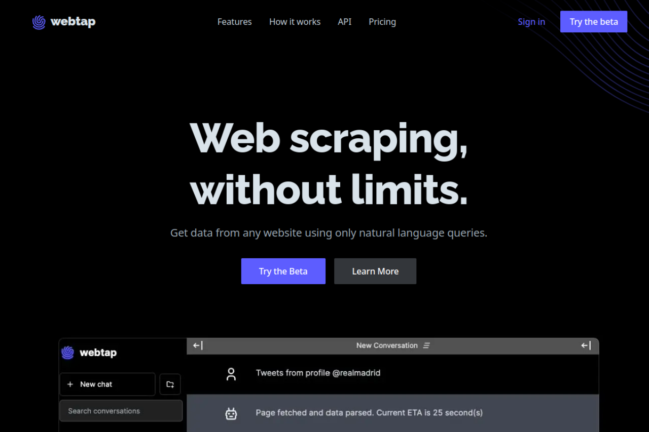 Webtap Ai Web Scraper website screenshot