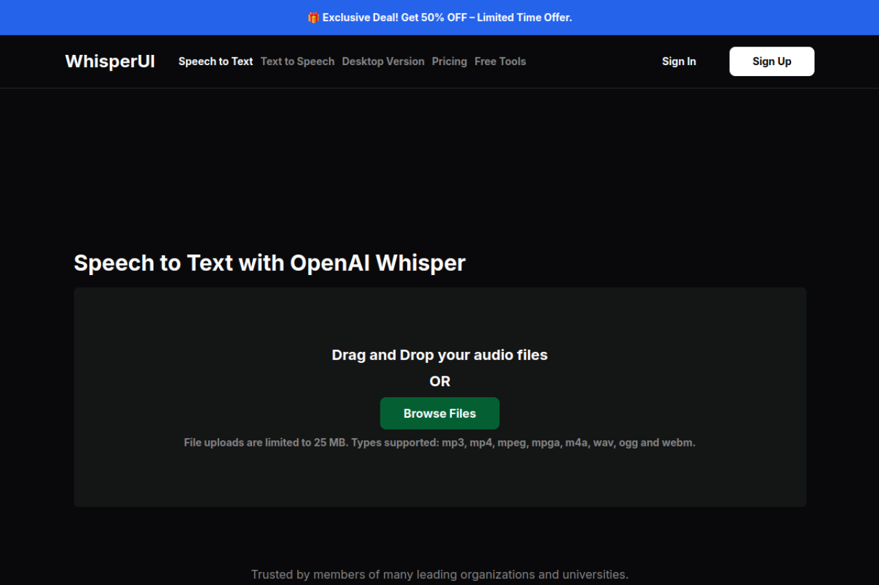 Whisperui Text To Speech website screenshot