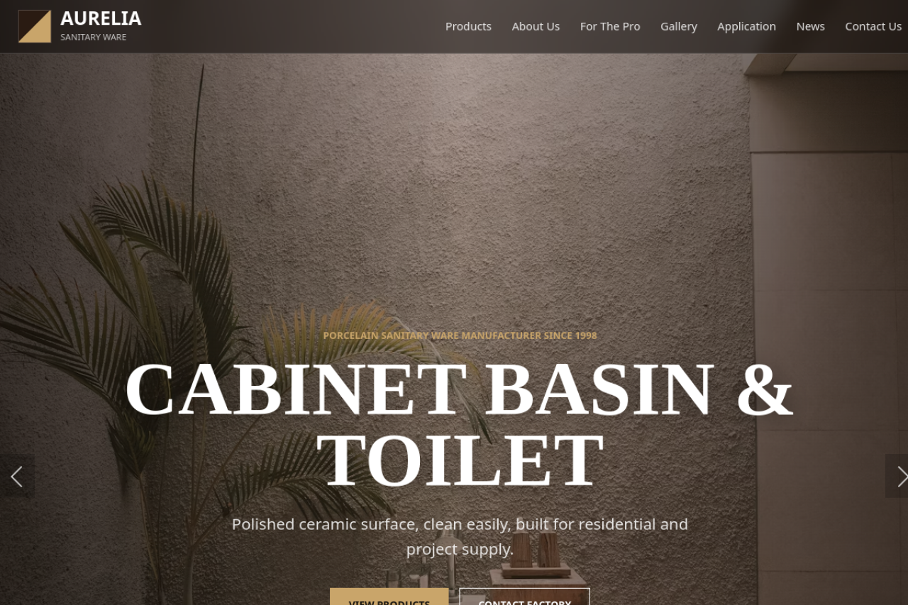 Aurelia Sanitary Ware homepage preview