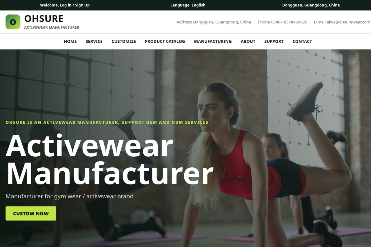OHSURE Activewear homepage preview