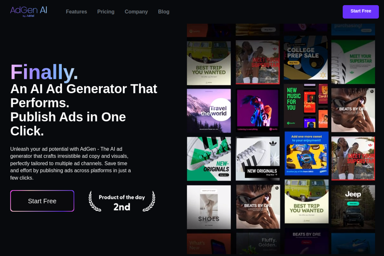 Adgen Ai website screenshot