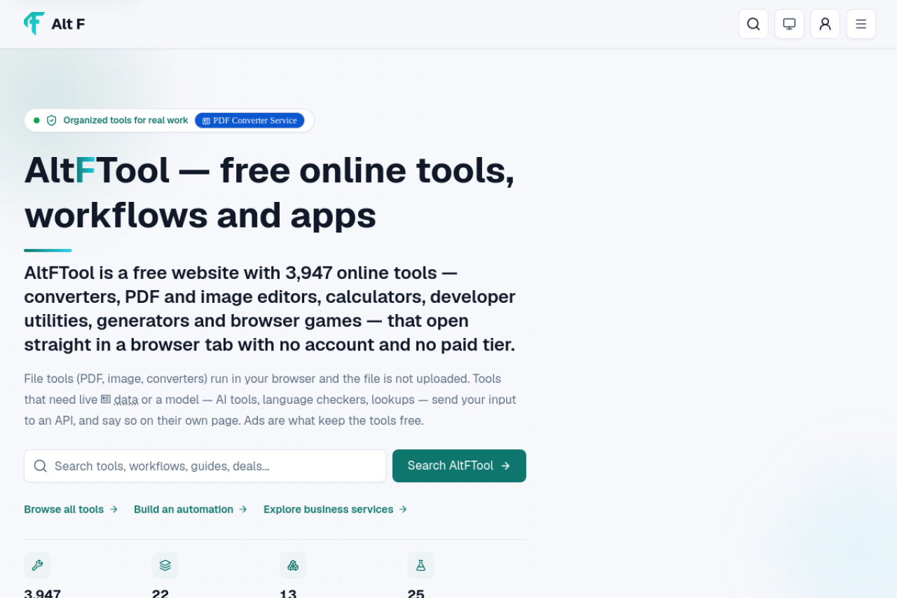 AltFTool website screenshot