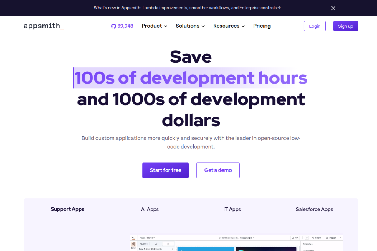 Appsmith website screenshot