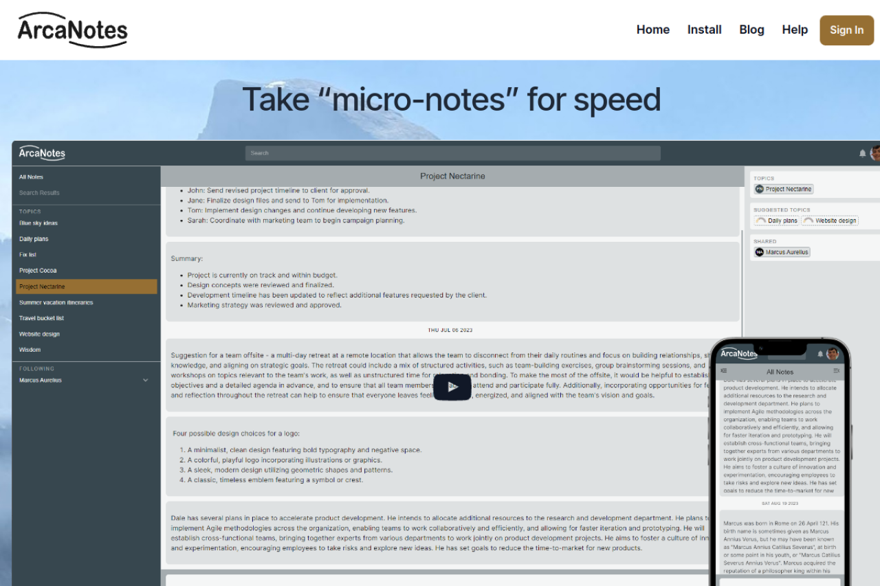 Arcanotes website screenshot