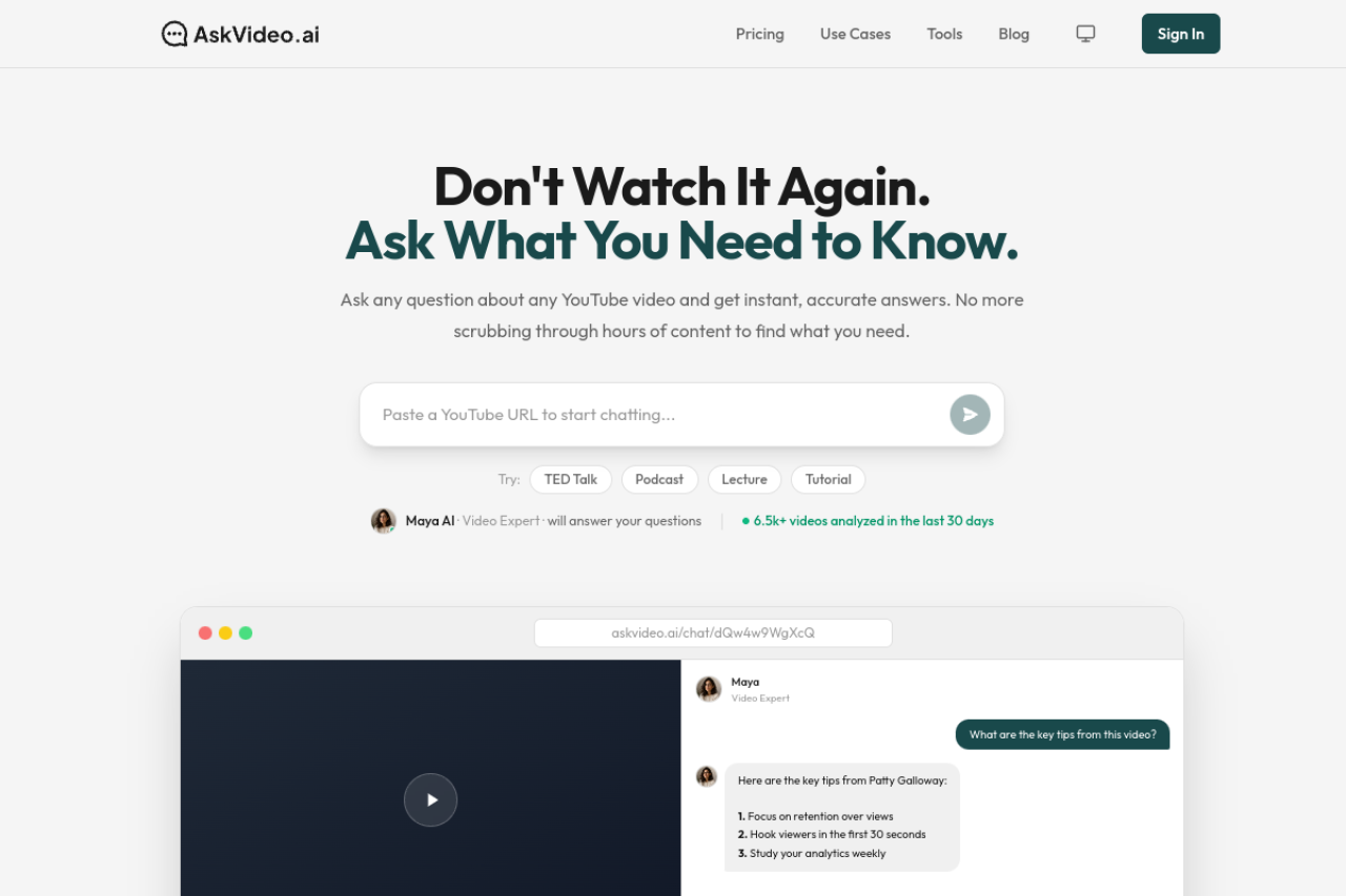 Askvideo Ai website screenshot