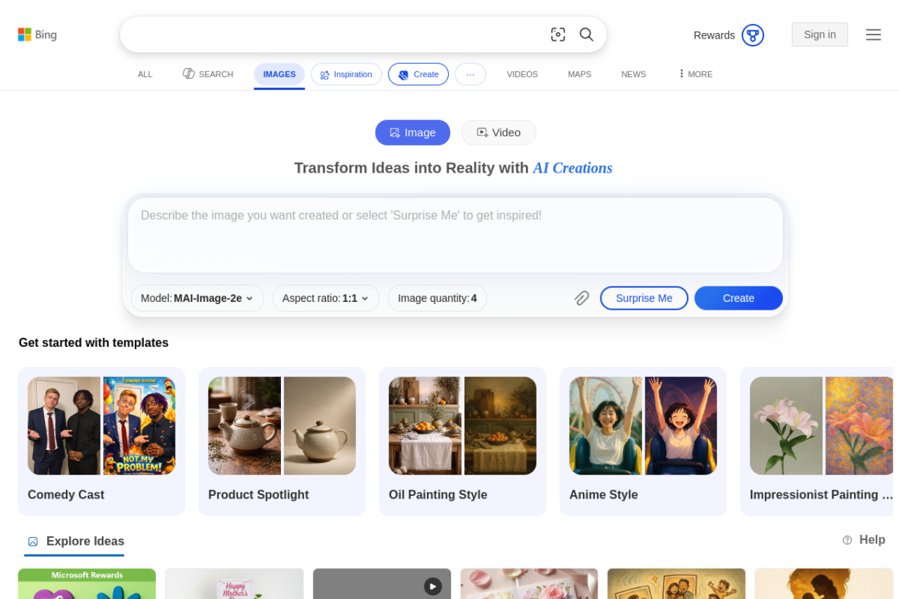 Bing Image Creator website screenshot