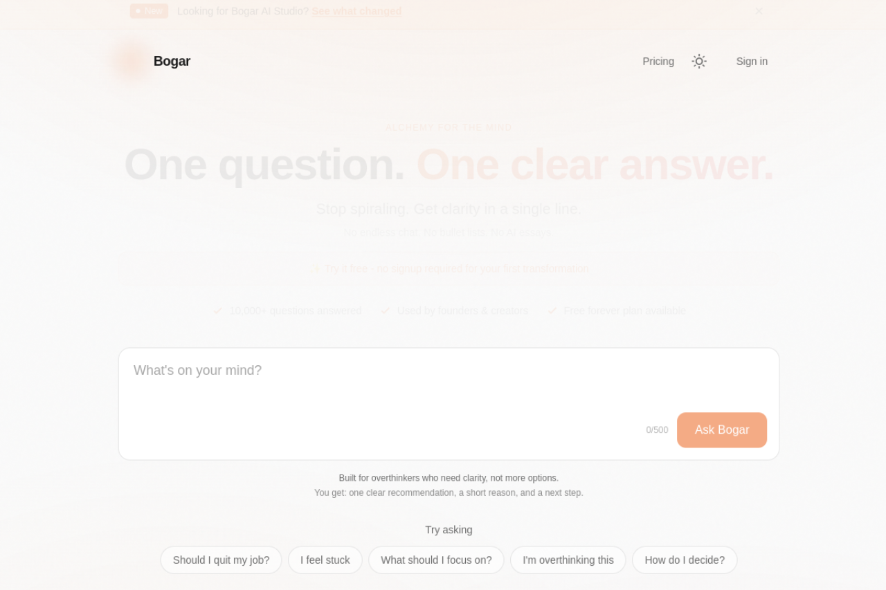 Bogar AI website screenshot