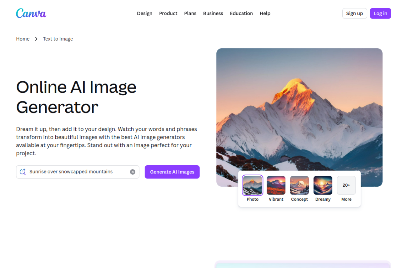 Canva AI website screenshot